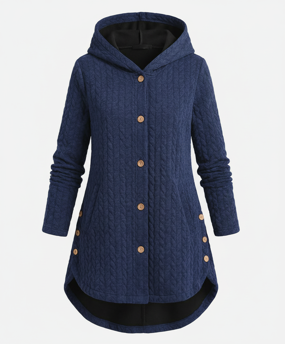 Women's Textured Hooded Winter Jacket in Navy
