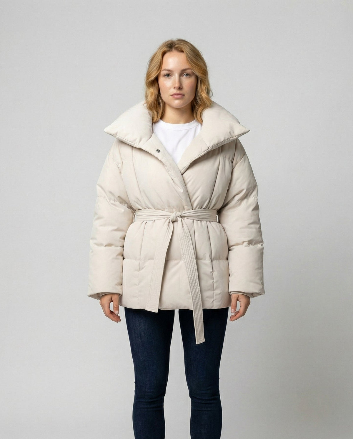 Women's Tie Waist Puffer Winter Jacket