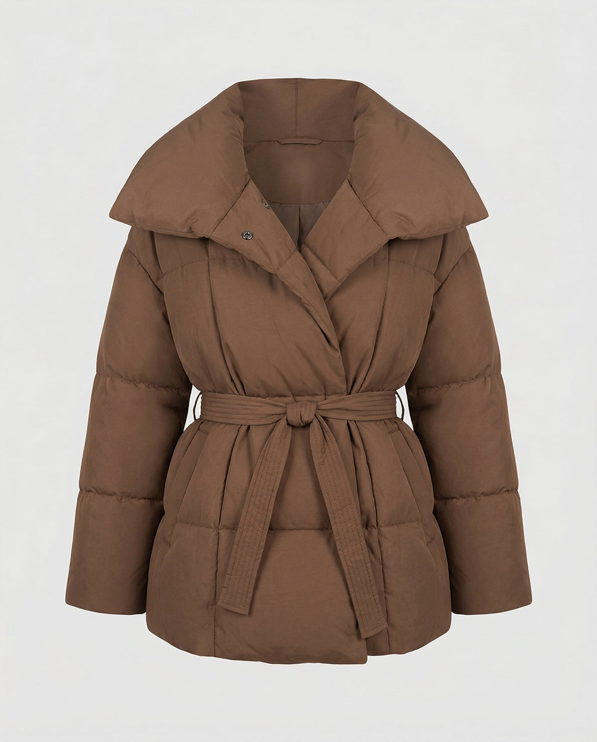 Women's Tie Waist Puffer Winter Jacket in Brown