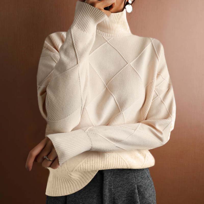 Women's Turtleneck Knit Sweater in Beige