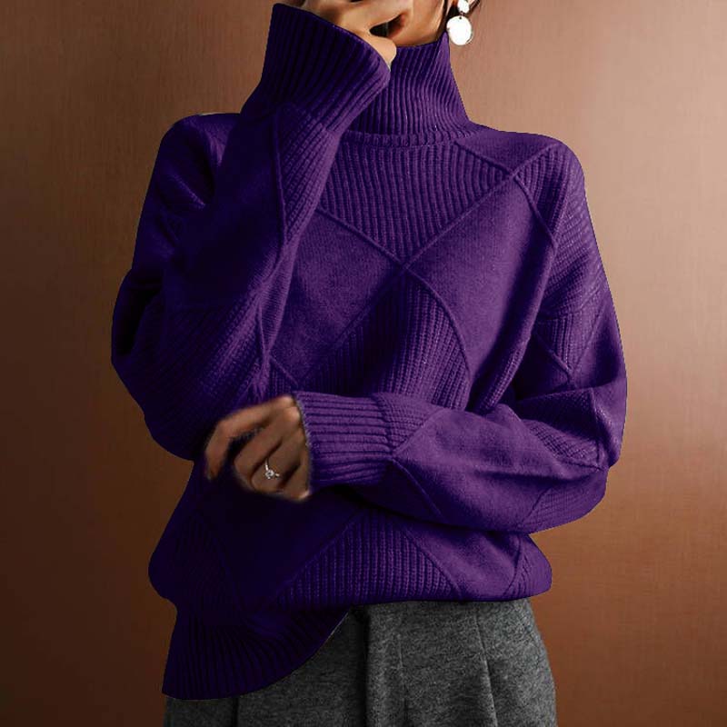 Women's Turtleneck Knit Sweater in Dark Purple