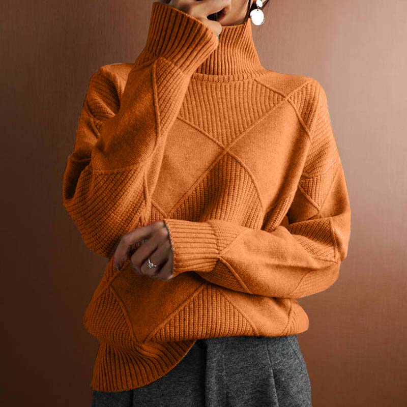 Women's Turtleneck Knit Sweater in Orange