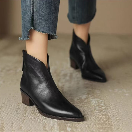 Women's V Cut Ankle Boots in Black