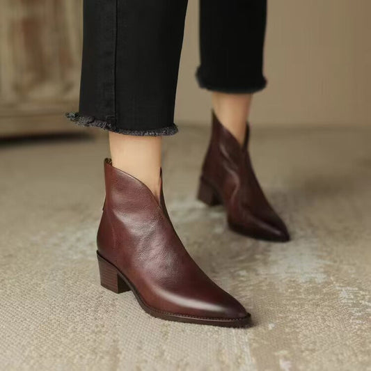 Women's V Cut Ankle Boots in Burgundy