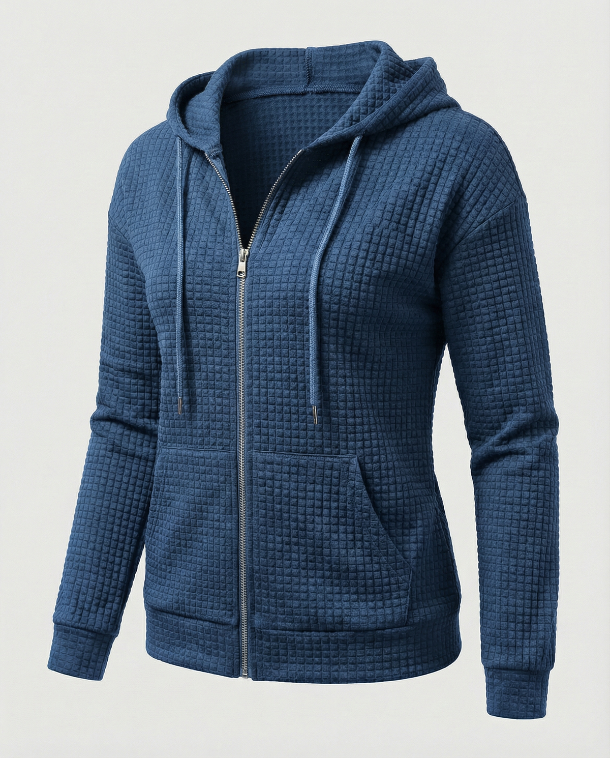 Women's Waffle Knit Zip Hoodie in Blue