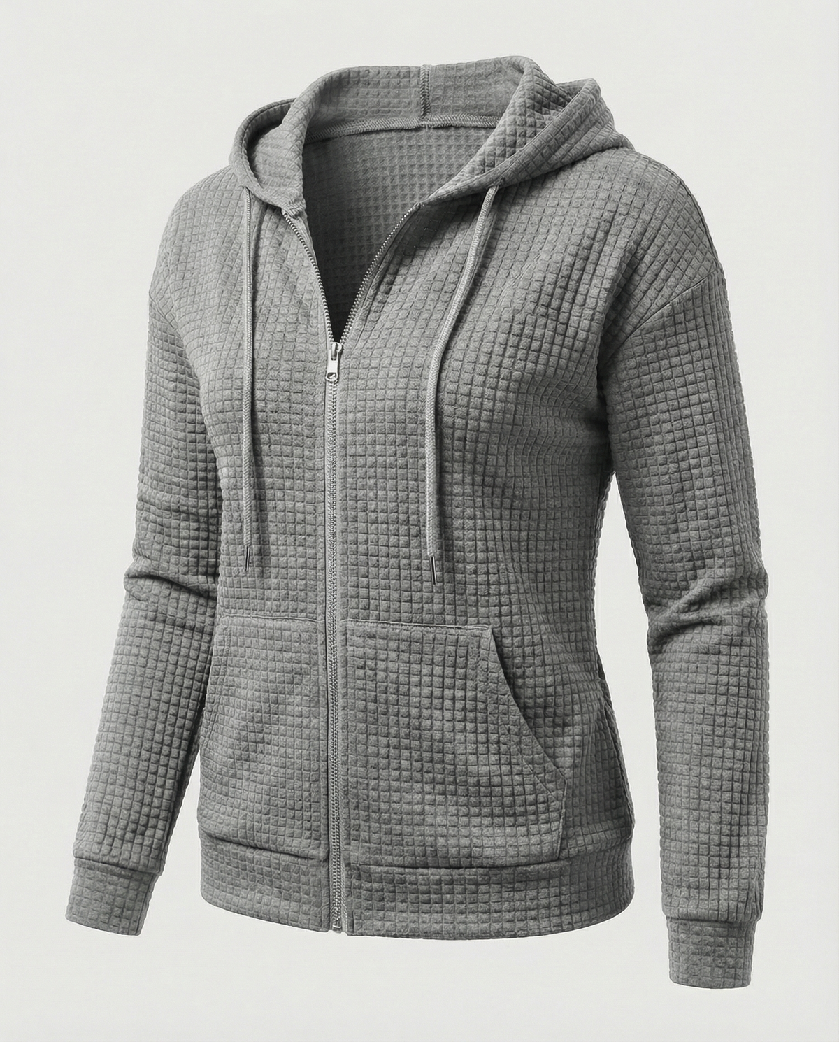 Women's Waffle Knit Zip Hoodie in Grey
