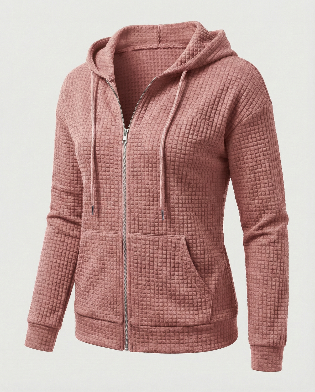 Women's Waffle Knit Zip Hoodie in Pink