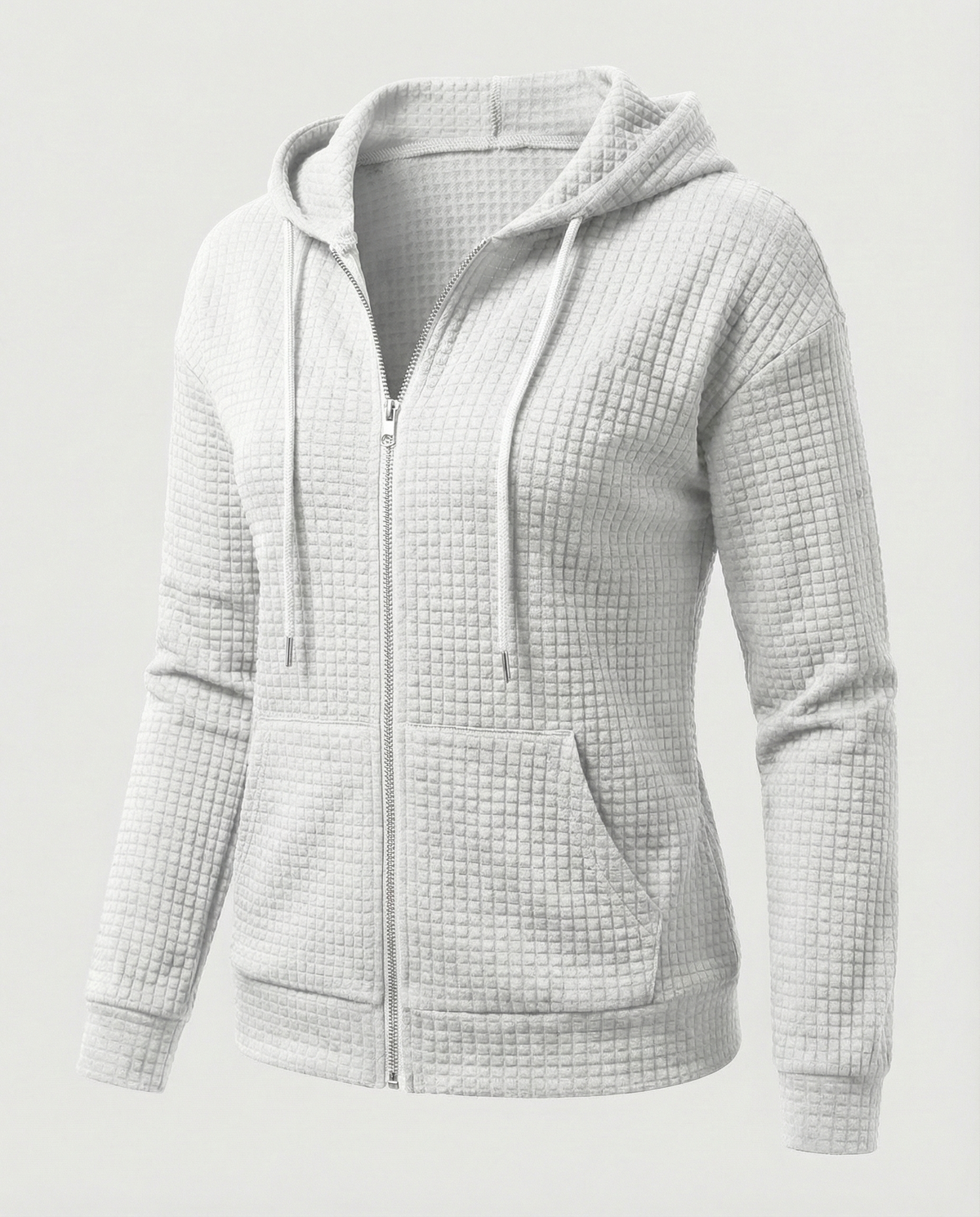 Women's Waffle Knit Zip Hoodie in White