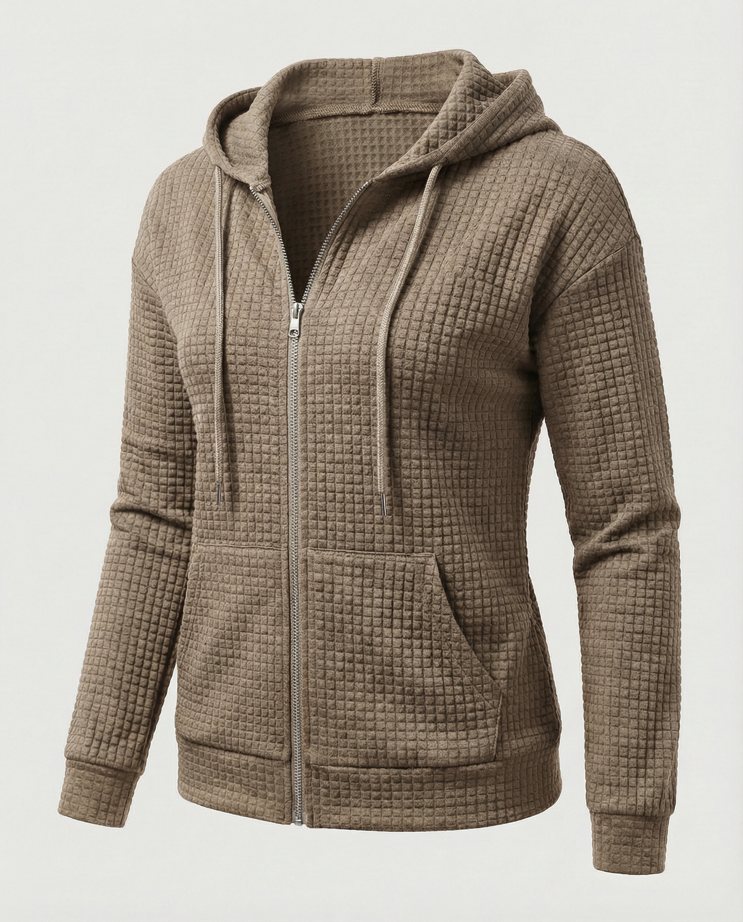 Women's Waffle Zip Hoodie in Khaki