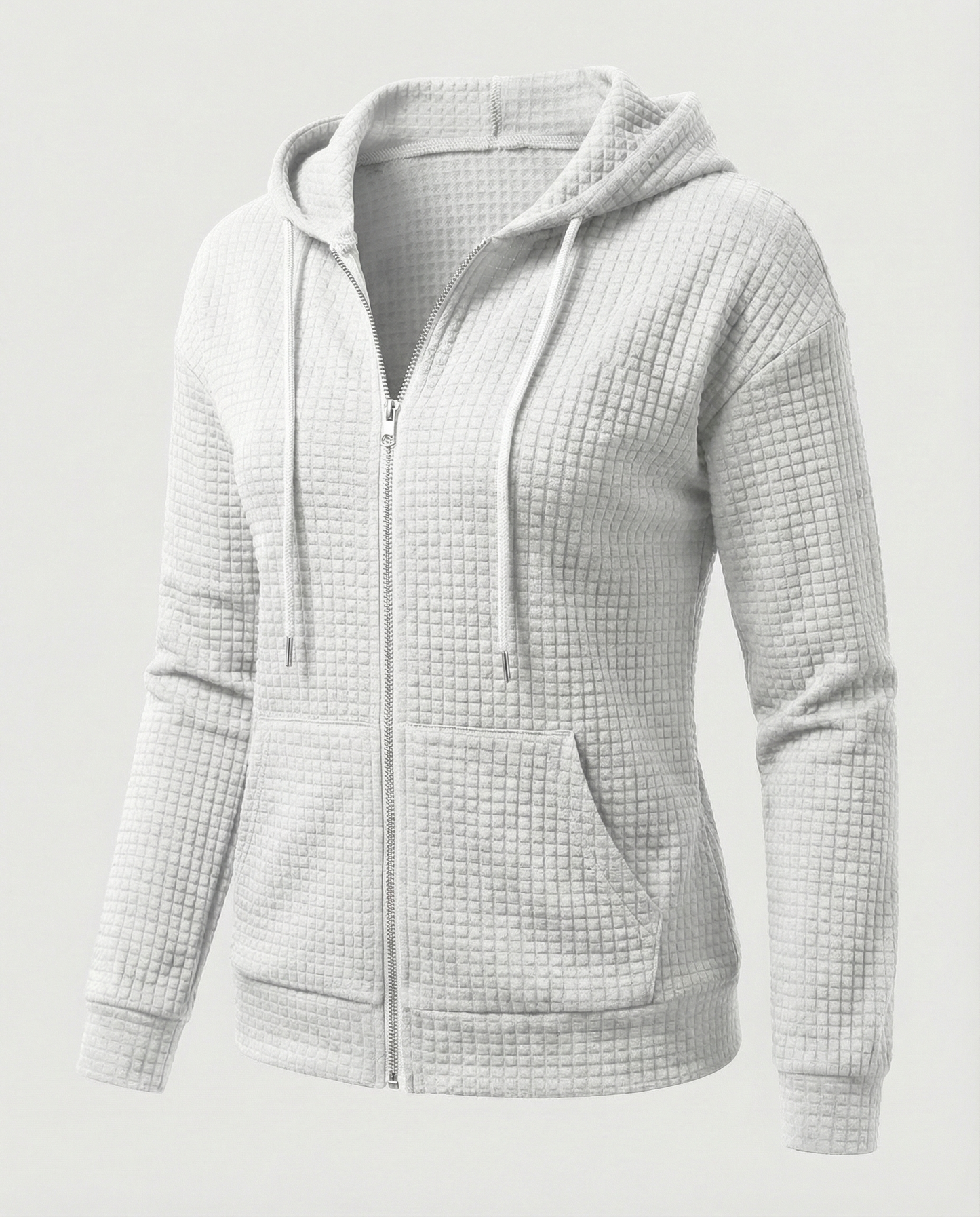 Women's Waffle Zip Hoodie in White