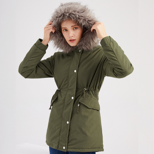 Women's Warm Velvet Trimmed Hooded Parka