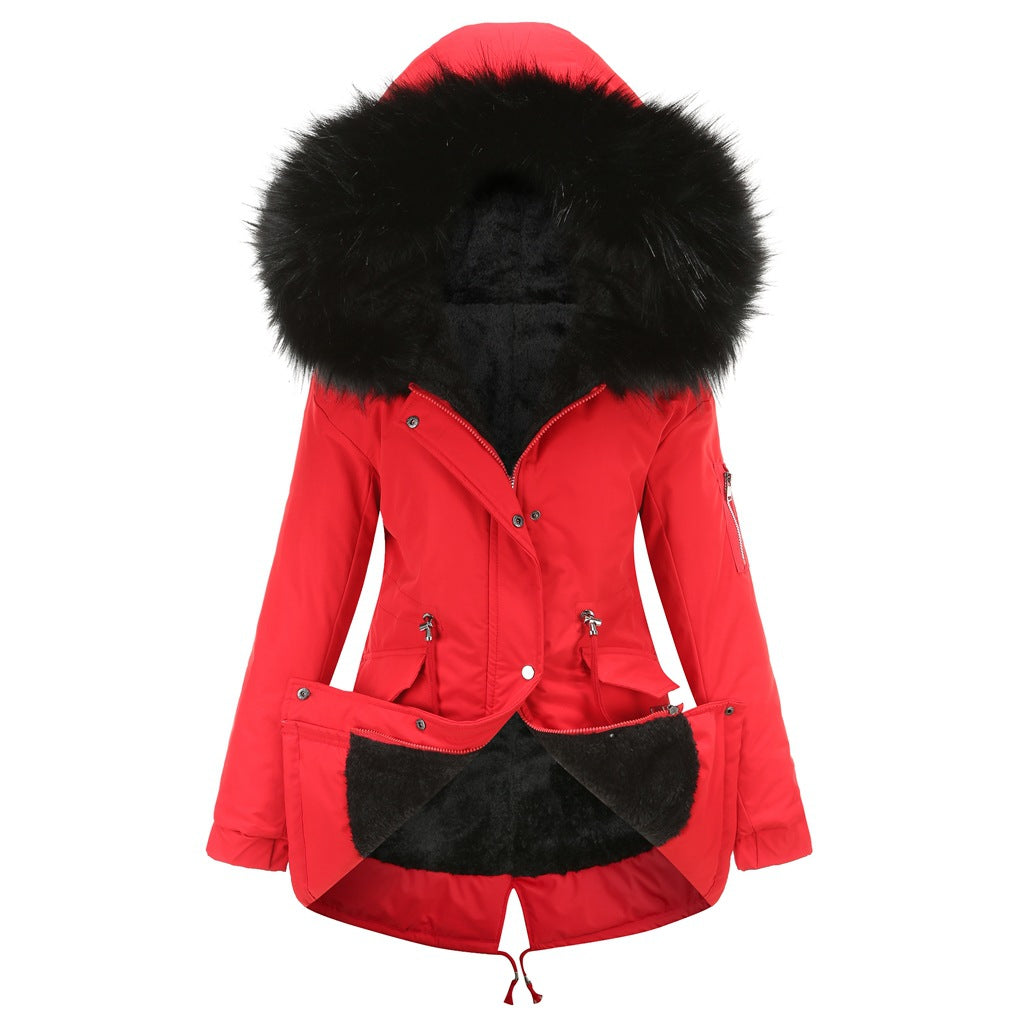 Women's Warm Velvet Trimmed Hooded Parka