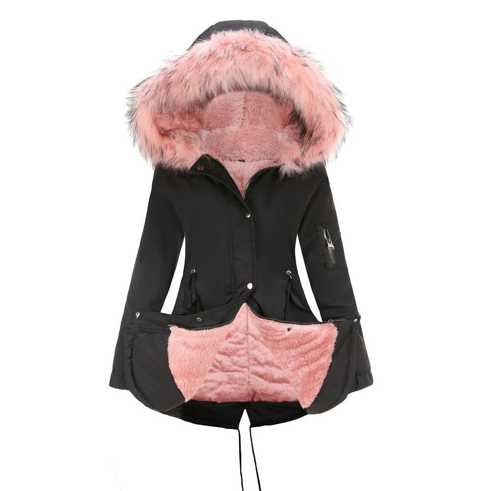 Women's Warm Velvet Trimmed Hooded Parka