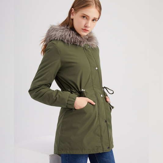 Women's Warm Velvet Trimmed Hooded Parka