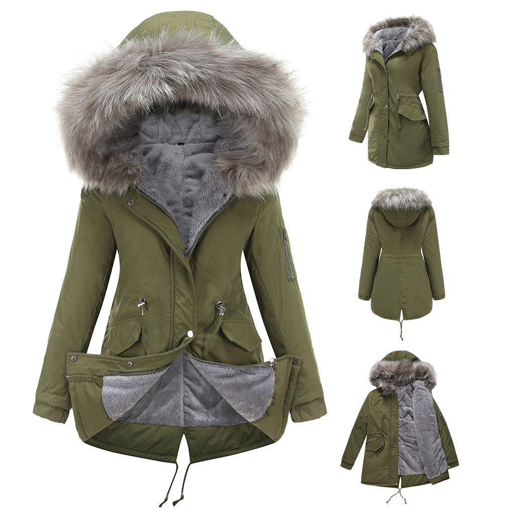 Women's Warm Velvet Trimmed Hooded Parka