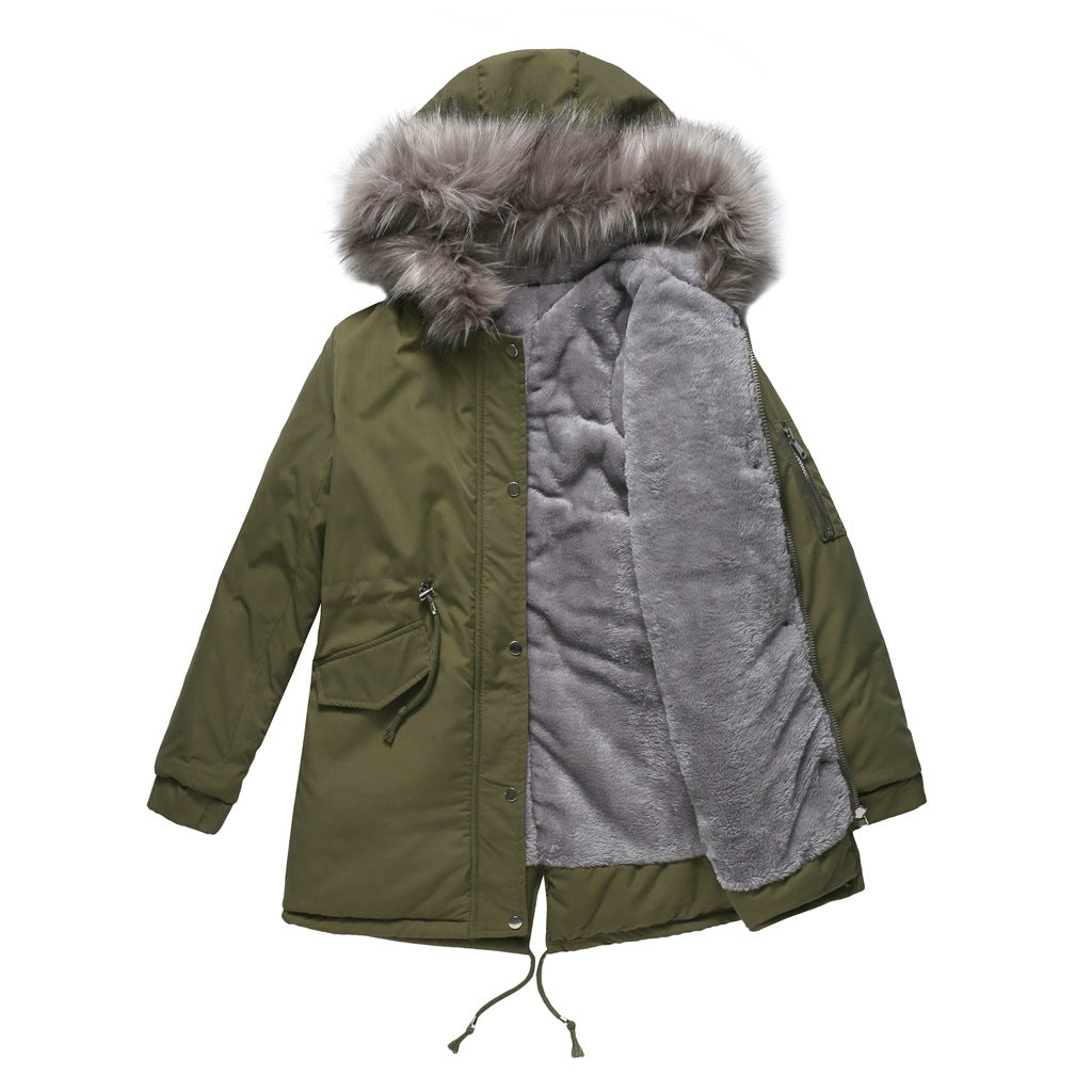 Women's Warm Velvet Trimmed Hooded Parka
