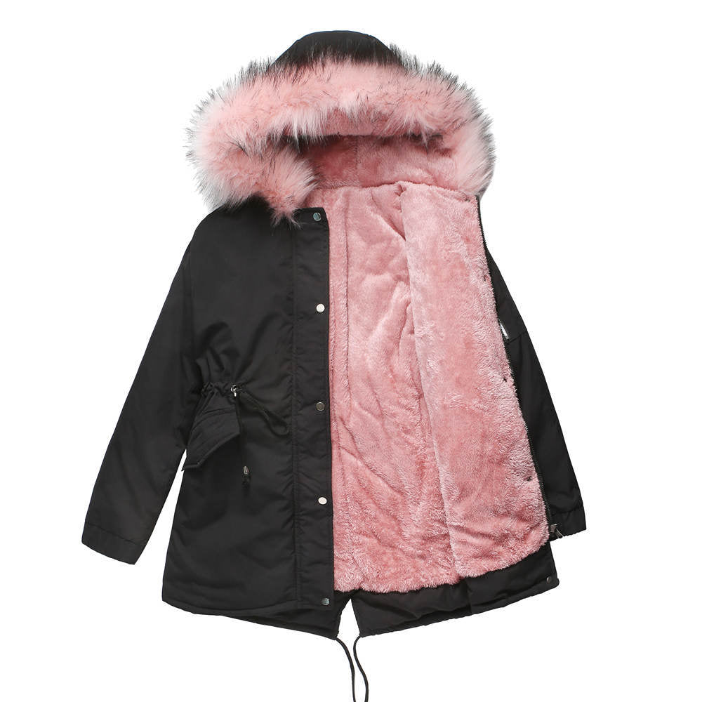 Women's Warm Velvet Trimmed Hooded Parka
