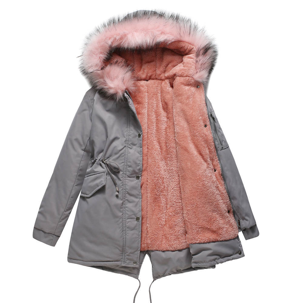 Women's Warm Velvet Trimmed Hooded Parka