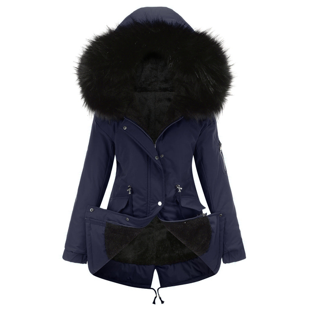 Women's Warm Velvet Trimmed Hooded Parka