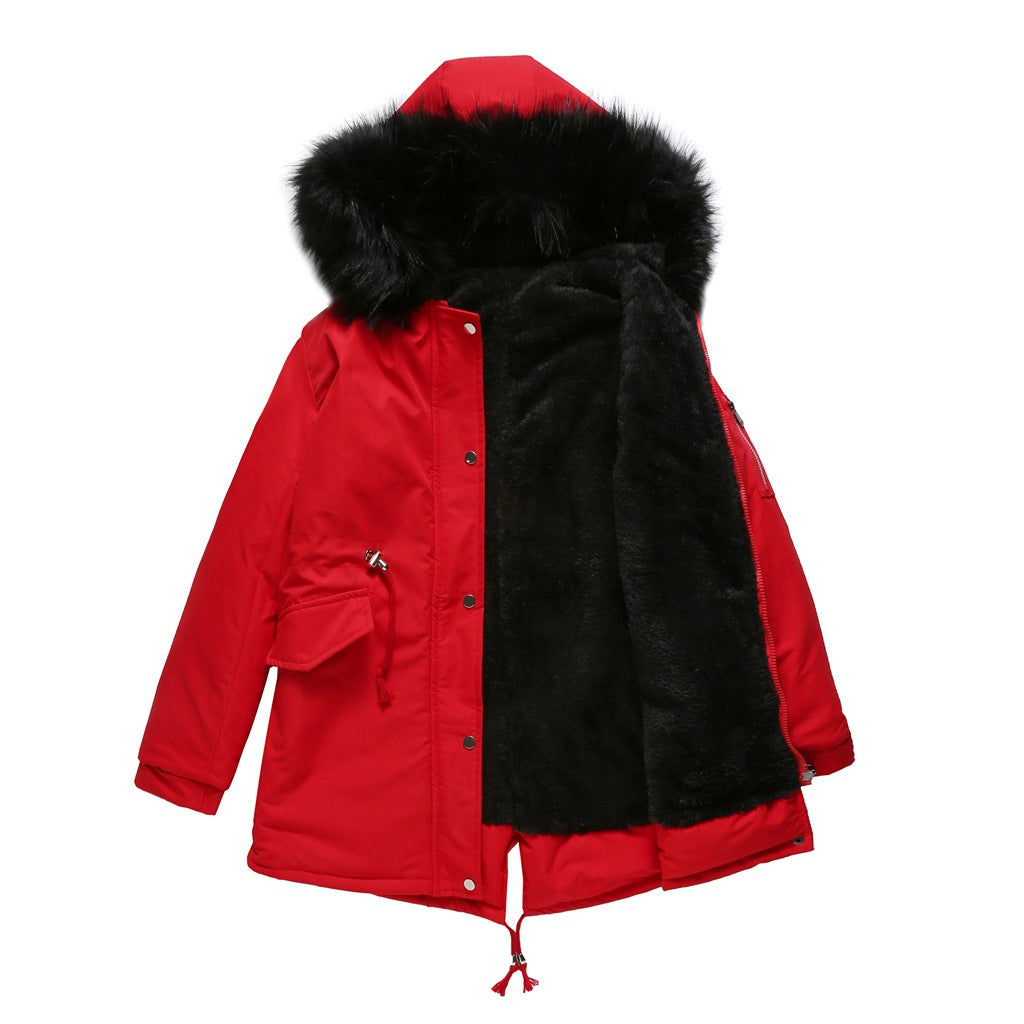 Women's Warm Velvet Trimmed Hooded Parka