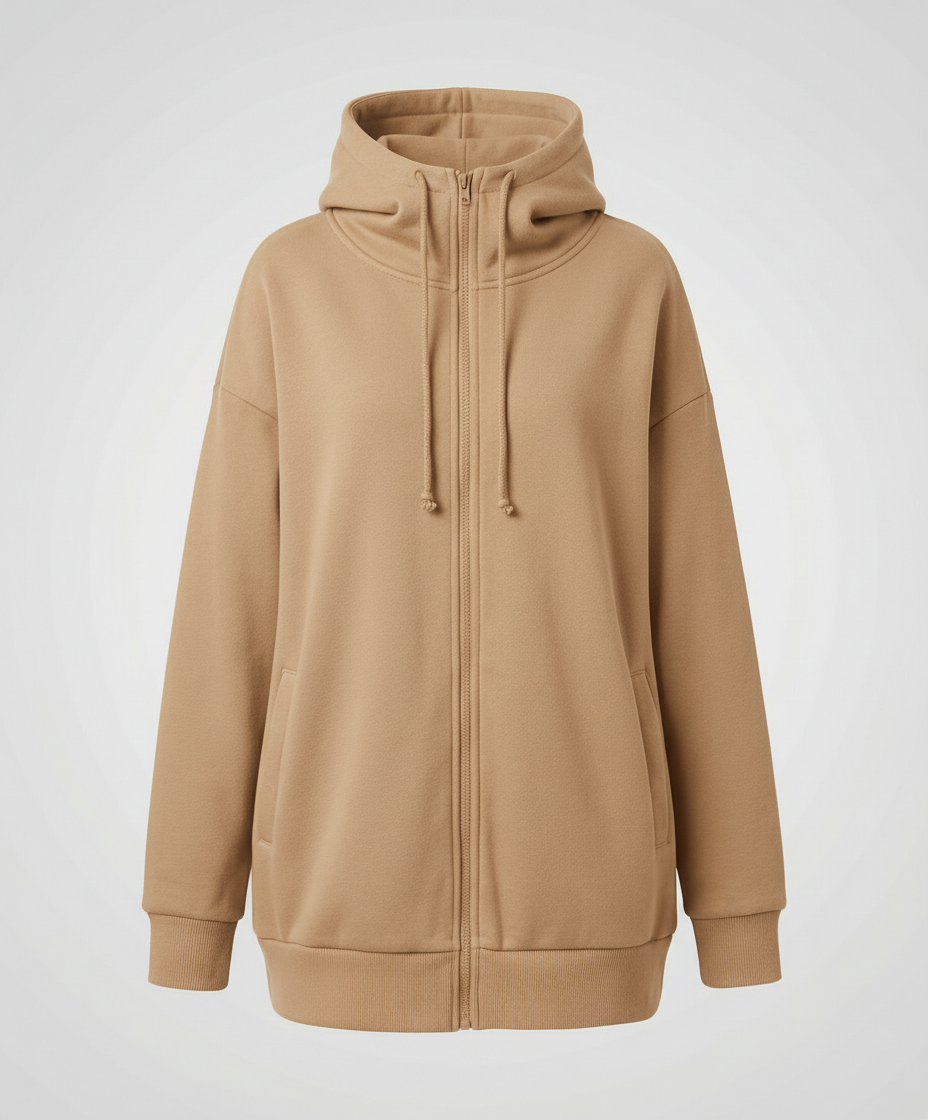 Women's Zip Up Fleece Hoodie in Beige