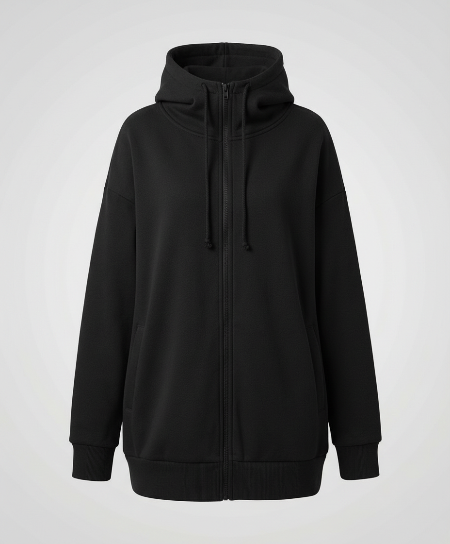 Women's Zip Up Fleece Hoodie in Black