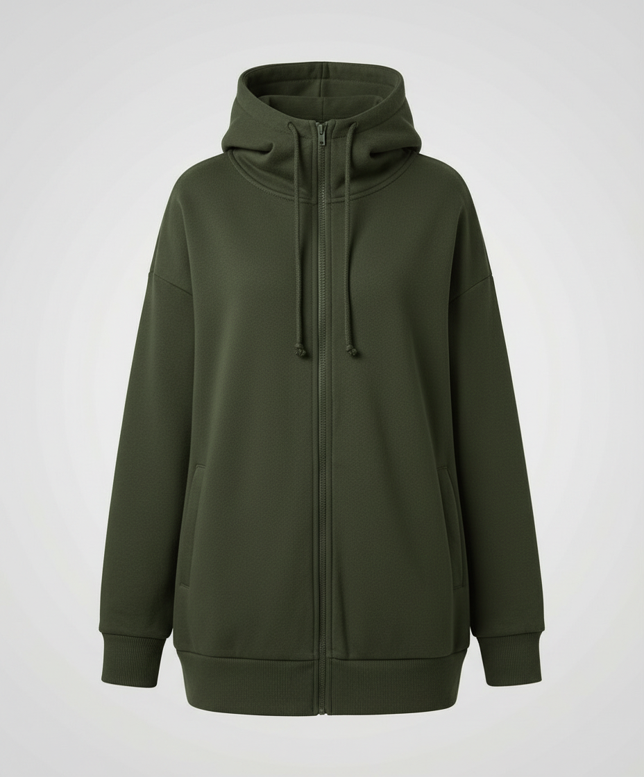 Women's Zip Up Fleece Hoodie in Green
