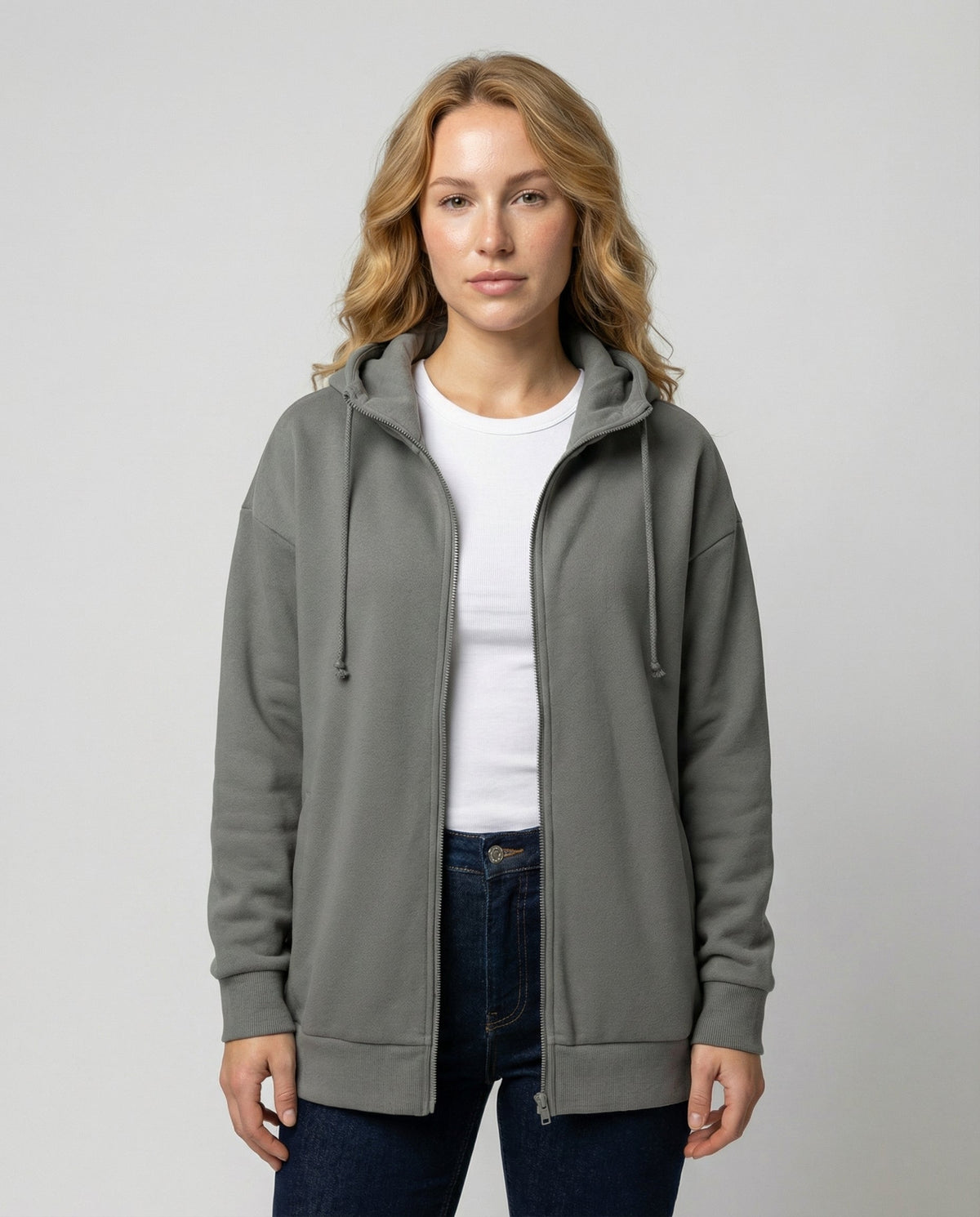 Women's Zip Up Fleece Hoodie in Grey