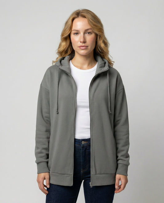 Women's Zip Up Fleece Hoodie in Grey