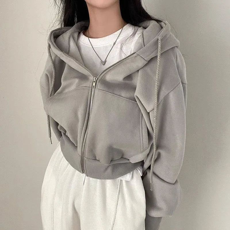 Women's Cropped Zip Fleece Hoodie